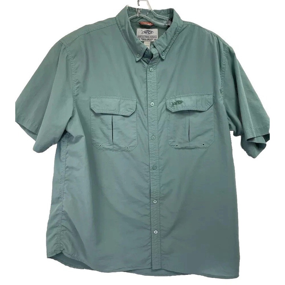 Aftco Mens Sz XL Turquoise Vented Button Down Fishing  Shirt (D20) EUC